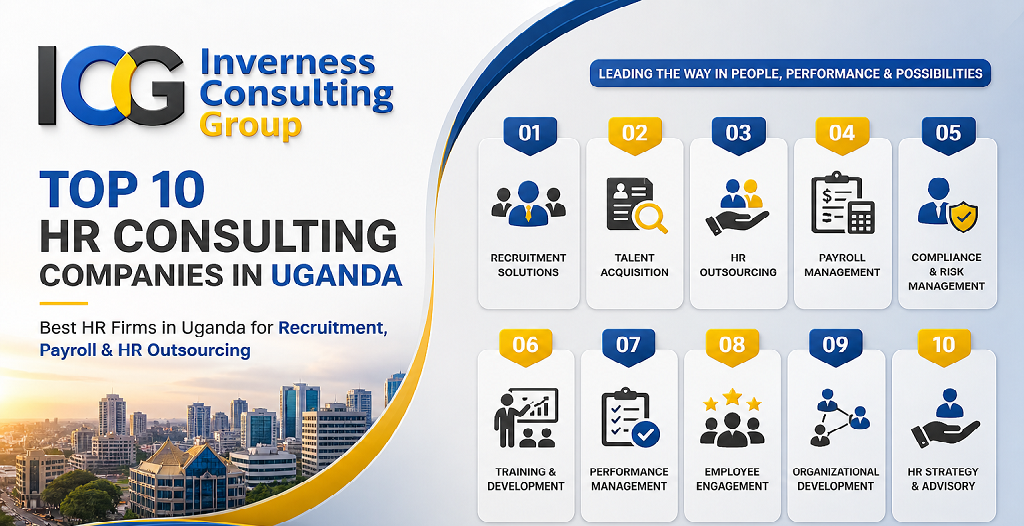 Top 10 Leading HR Firms in Uganda (2026 Guide) The top HR consulting companies in Uganda for 2026 provide complete workforce solutions for growing businesses. The best HR firms in Uganda specialize in expert HR services, executive recruitment, seamless payroll management, strategic HR outsourcing, strict regulatory compliance, and comprehensive talent management.