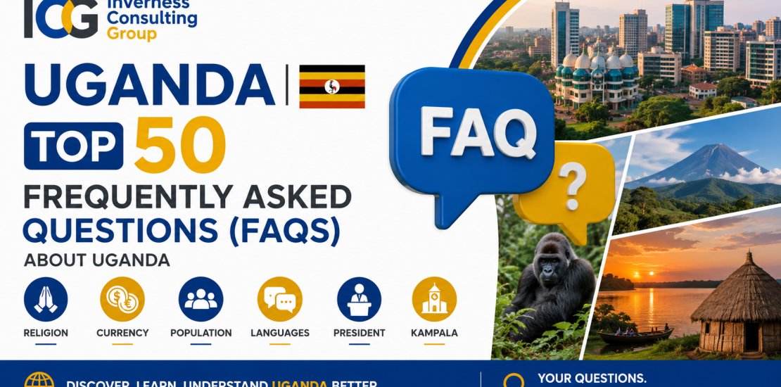 Top 50 Uganda Faqs Answered About Travel, Culture, Business & Investment in The Pearl of Africa. Also Known As: Jamhuri Ya Uganda, Republic of Uganda, The Pearl of Africa. From Travel Safety and Visas to Attractions Like Gorilla Trekking, And from Cultural Etiquette and Business Opportunities to Investment Incentives, History, And Essential Facts. Uganda.