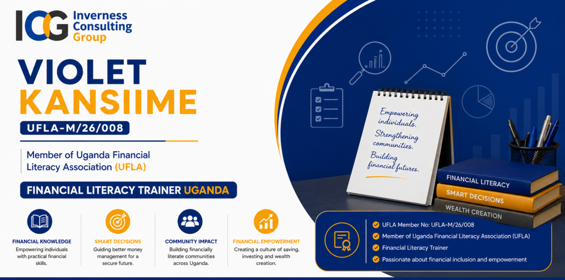 Violet Kansiime (UFLA-M/26/008) becomes a member of the Uganda Financial Literacy Association (UFLA) in February 2026. A leading financial literacy trainer in Uganda delivering expert training in personal financial management, savings, investment, insurance, debt management, retirement planning, digital financial literacy, and supervised financial institutions for youth, women, civil servants, SACCOs, farmers, families, and the informal sector.